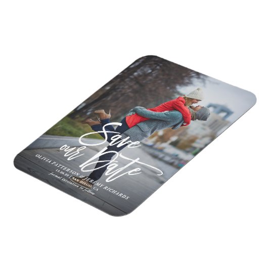 Rustikales Handschrift-Foto Rettete unser Date Mag Magnet (Linke Seite)