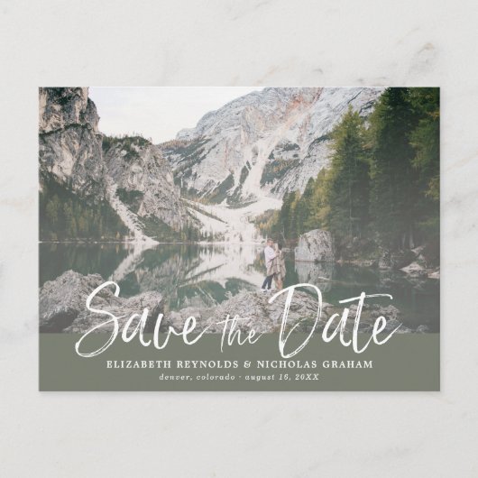 Rustikales Handschrift-Foto Save the Date Postkarte (Vorderseite)