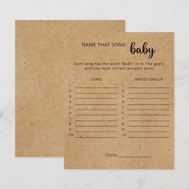 Rustikales Handwerk - Benennen Sie dieses Lied Bab (Vorne/Hinten)