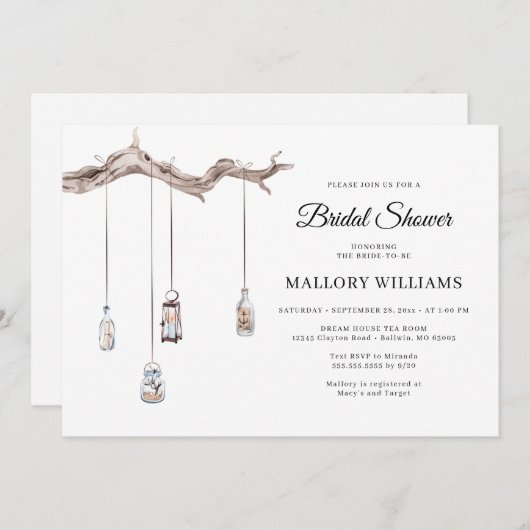 Rustikales Hanging Lanterns Brautparty Einladung (Vorne/Hinten)