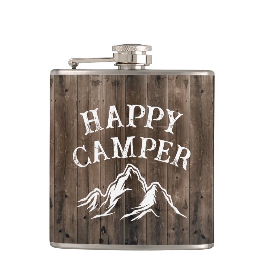 Rustikales Happy Camper Adventure Camping Barn Woo Flachmann (Vorderseite)