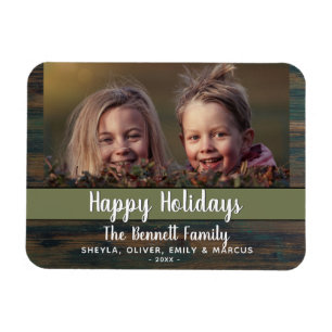Rustikales Happy Holiday Script Custom Family Foto Magnet