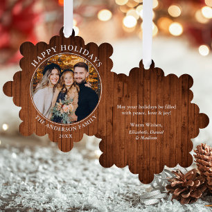 Rustikales Happy Holidays Foto Ornament Karte