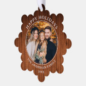 Rustikales Happy Holidays Foto Ornament Karte (Linke Ecke)
