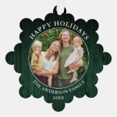 Rustikales Happy Holidays Green Wood Print Ornament Karte (Vorderseite)