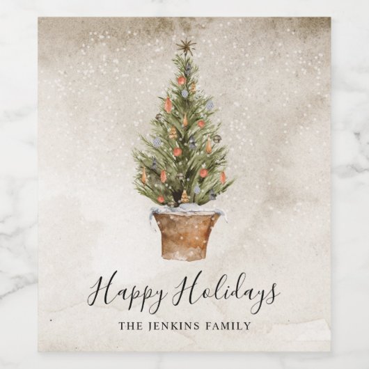 Rustikales Happy Holidays Weinetikett (Einzelnes Label)