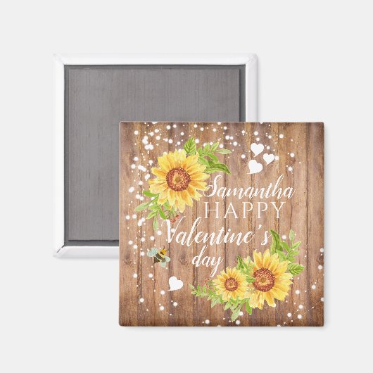 Rustikales Happy Valentins Blumenmagnet Magnet (Vorderseite/Rückseite)