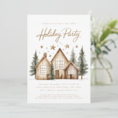 Rustikales Haus Kabine Mountain Holiday Party Einladung (Stehend Vorderseite)