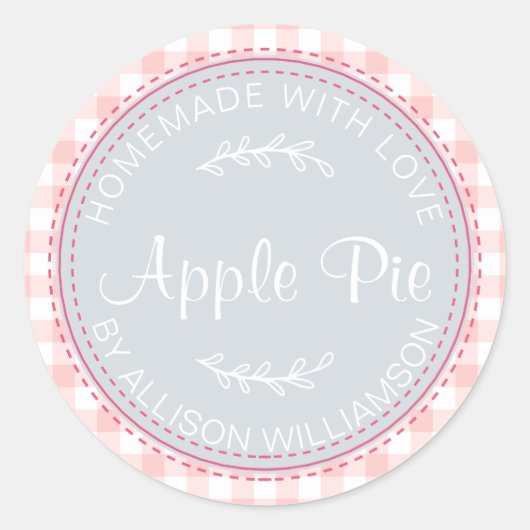 Rustikales, hausgemachtes Apple Pie Blue Pink Karo Runder Aufkleber (Vorderseite)
