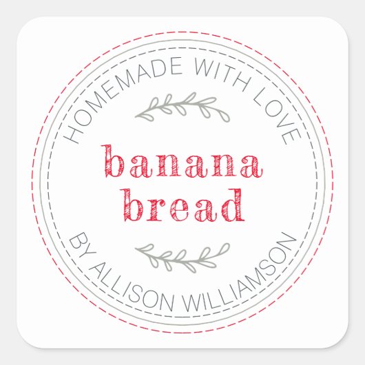 Rustikales, hausgemachtes Bananenbrot Quadratischer Aufkleber (Vorderseite)