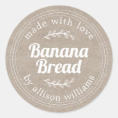 Rustikales, hausgemachtes Bananenbrotpapier Runder Aufkleber (Vorderseite)