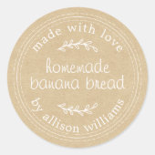 Rustikales, hausgemachtes Bananenbrotpapier Runder Aufkleber (Vorderseite)