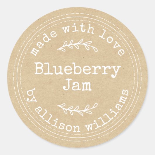 Rustikales hausgemachtes Blueberry Jam Kraft Papie Runder Aufkleber (Vorderseite)