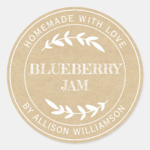 Rustikales hausgemachtes Blueberry Jam Kraft Papie Runder Aufkleber
