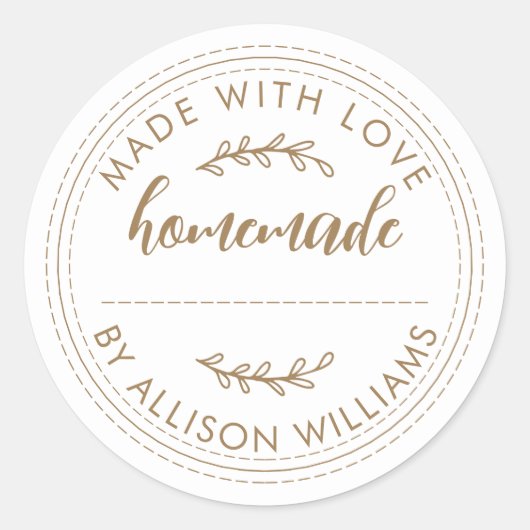 Rustikales, hausgemachtes Jam Gold Script Runder Aufkleber (Vorderseite)