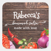 Rustikales, hausgemachtes Salsa-Label Quadratischer Aufkleber (Vorderseite)