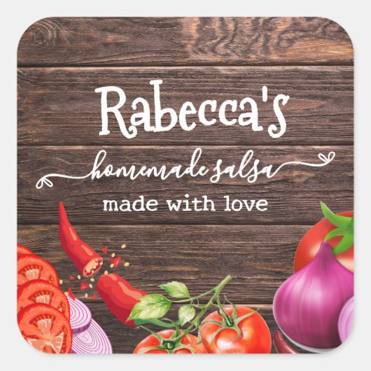 Rustikales, hausgemachtes Salsa-Label Quadratischer Aufkleber (Vorderseite)