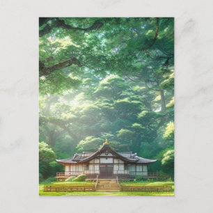 Rustikales Haven, japanisches Holzhaus Postkarte