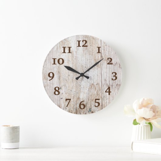 Rustikales, hellbraunes, gewittertes Holz Große Wanduhr (Zuhause)