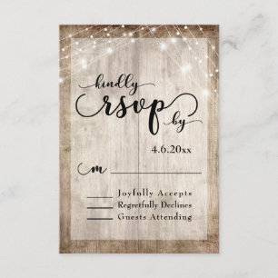 Rustikales hellbraunes Holz und Lichter Hochzeit R RSVP Karte