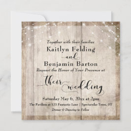 Rustikales hellbraunes Holz und weiße Lichter Hoch Einladung