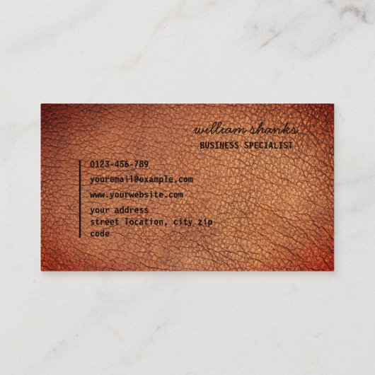 Rustikales, hellbraunes Ledermonogramm, schwarzes Visitenkarte (Rückseite)