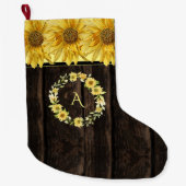 Rustikales, hellgelbes Sonnenblumenmonogramm Großer Weihnachtsstrumpf (Vorderseite)