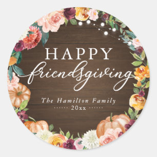 Rustikales Herbst-Blumen-Friendsgiving-Dinner Runder Aufkleber