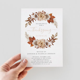 Rustikales Herbst-Blumen-Thanksgiving-Dinner Folieneinladung