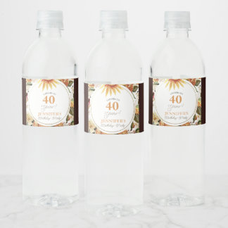 Rustikales Herbst Boho Sonnenblume 40. Geburtstag Wasserflaschenetikett