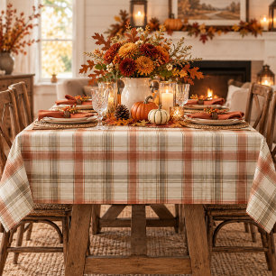 Rustikales Herbst-Classic-Karo Rust Creme Braun Tischdecke