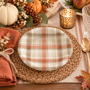 Rustikales Herbst-Classic-Plaid Rust Creme Braun Pappteller