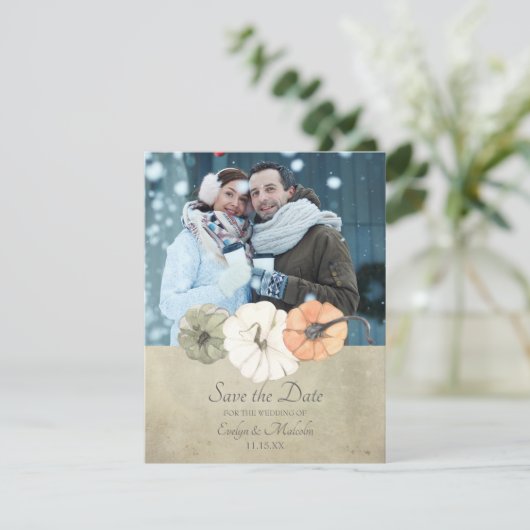 Rustikales Herbst-Foto Hochzeit speichern das Datu Einladung (Stehend Vorderseite)