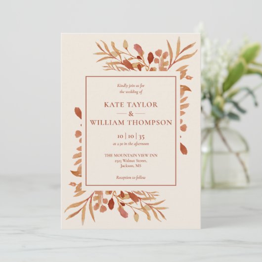 Rustikales Herbst Foto Hochzeit Terracotta Einladung (Stehend Vorderseite)