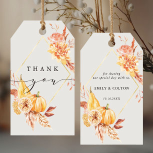 Rustikales Herbst-Gold-Blumen-Kürbis-Hochzeits-Dan Geschenkanhänger