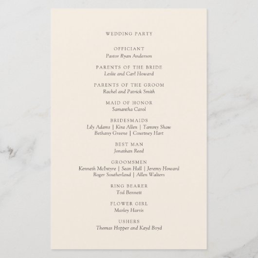 Rustikales Herbst-Herbstblütenhochzeitprogramm (Rückseite)