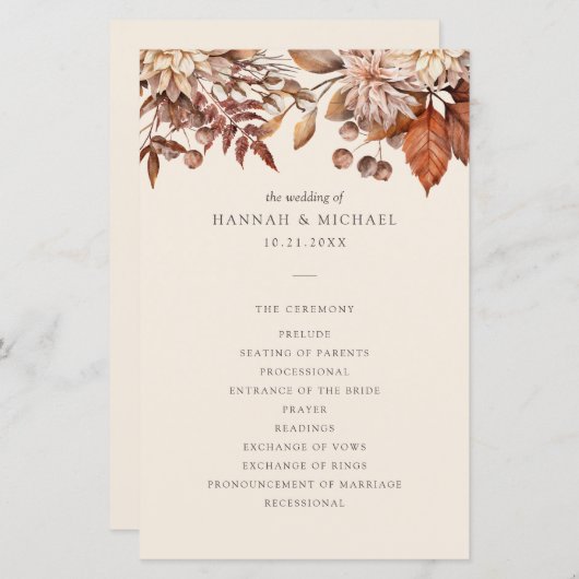Rustikales Herbst-Herbstblütenhochzeitprogramm (Vorne/Hinten)