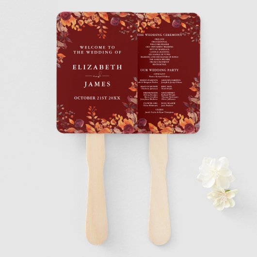 Rustikales Herbst-Herbstliche Burgunder-Hochzeitsp Fächer (Vorne und Hinten)