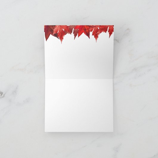 Rustikales Herbst Hochzeitrotes Blätter & Streiche Dankeskarte (Innenseite)