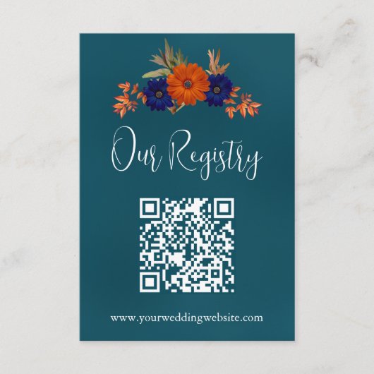 Rustikales Herbst-Orange Blue Floral Wedding Regis Begleitkarte (Vorderseite)