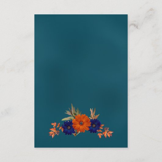 Rustikales Herbst-Orange Blue Floral Wedding Regis Begleitkarte (Rückseite)
