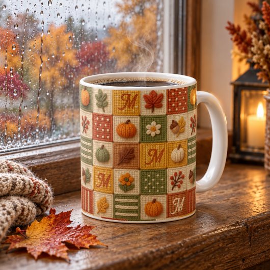 Rustikales Herbst-Patchwork-Kürbis-Monogramm Kaffeetasse