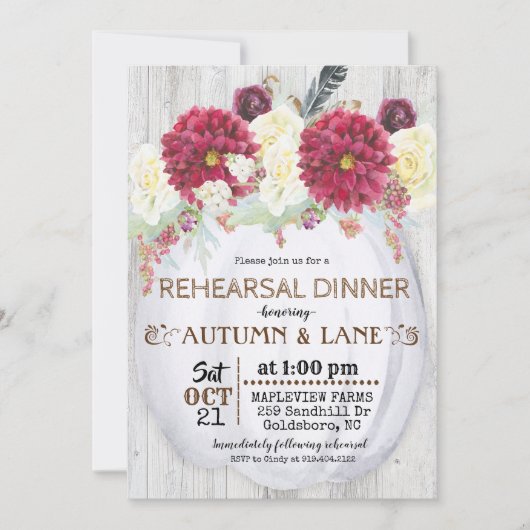 Rustikales Herbst Probe Abendessen Einladung (Vorderseite)