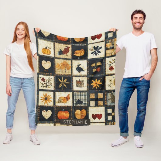 Rustikales Herbst-Quilmuster | Bauernhaus Patchwor Fleecedecke (Beispiel)