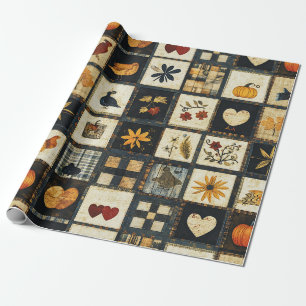 Rustikales Herbst-Quilmuster Bauernhaus Patchwor Geschenkpapier