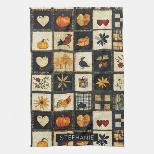 Rustikales Herbst-Quilmuster | Bauernhaus Patchwor Geschirrtuch (Vertikal)