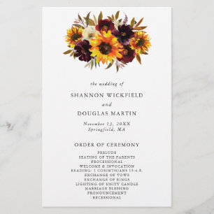 Rustikales Herbst-Sonnenblumen-Hochzeitsprogramm z Flyer