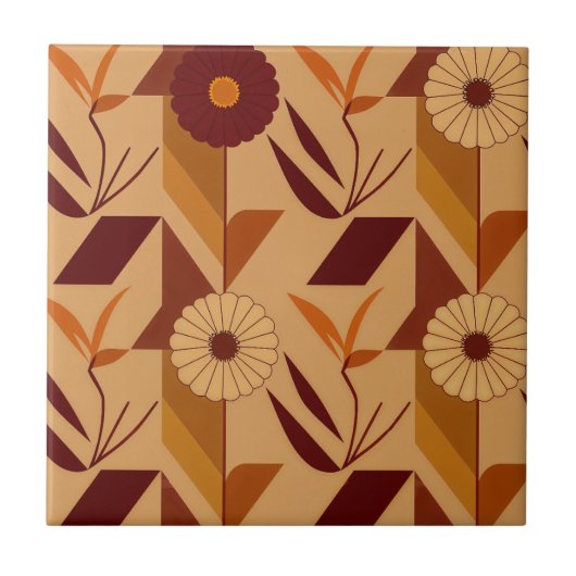 Rustikales Herbstblumen-Geometrisches Muster (4) Fliese (Vorderseite)