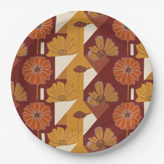 Rustikales Herbstblumen-Geometrisches Muster Pappteller (Vorderseite)