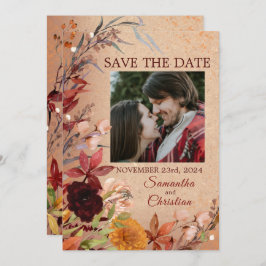 Rustikales Herbstblüten Burgund-Blush-Foto Save The Date